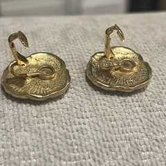 Vintage Gold Tone Lavender and Yellow Enamel Pansy Clip-on Earrings