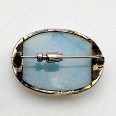Antique Opalescent Glass Brooch Hand-Painted Birds C Clasp Victorian 1.5″