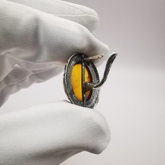 Vintage Women’s Honey Amber Oval 925 Sterling Silver Stud Earrings 9.5g