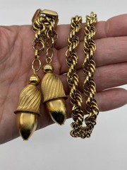 Vintage Lariat Double Dangle Components Polished W/Gold-Tone Rope Chain Unsigned