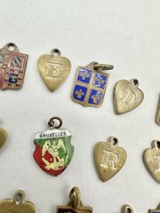 Antique Old VTG 14 Personalized Charms Brass? Mixed Metal Enamel Pendants Read