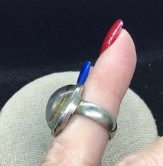 Vintage Costume Chunky Clear Over Blue Plastic Stone Ring Sz 6.25 G381