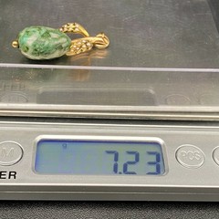 Vintage British 15CT 15K Yellow Gold Pearl Green Stone Pendant