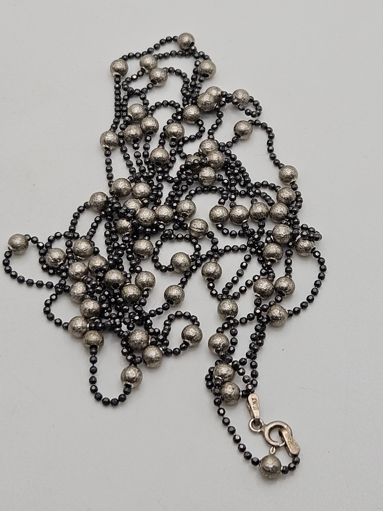 Vintage JCM Sterling Silver Italian Beaded Station Long Chain Necklace 60″