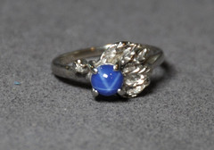 VTG Art Deco 10K White Gold Genuine Star Sapphire & Diamond Ring Sz 4.5 – 2.12 g