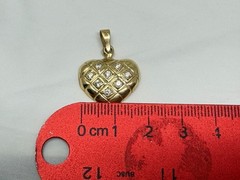 Vintage 585 14K Yellow Gold Diamond Heart Shaped Charm or Pendant 2.7 Grams