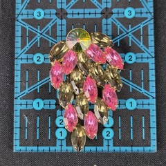 Pink, Smoky Gray, Aurora Borealis Rhinestones Unsigned Pin Brooch