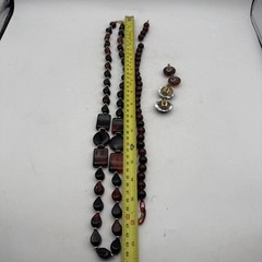 Vintage MCM Mixed Jewelry Lot Necklace, Clip on Earrings – Brown
