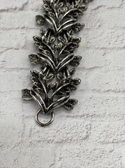 Vintage Unbranded 1950’s Leaf Leaves SILVER Tone Heavy BRACELET 7”