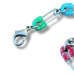 Y2k Vintage Charm It Safety Pin Chain Bracelet 6.5″ Colorful Rhinestone Kidcore
