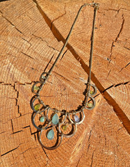 Vintage Multi Gemstone Bib Necklace Gold Tone Snake Chain Heavy Statement Drop