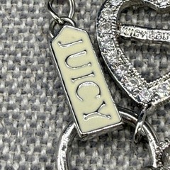 Vintage Juicy Couture Charm Necklace Silver Tone Key Heart Crown Enamel Tag