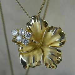 Hibiscus white stone VERMEIL 0.925 Sterling Silver Estate 20″ BOX Chain Necklace