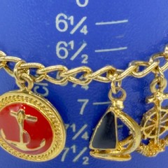 Vintage Nautical Charm Bracelet Gold Tone Chain 8 Charms Enamel Boat Anchor 6.75