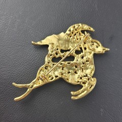 Gold Tone Rhinestone Multicolor Color Cabochon Flying Reindeer Brooch