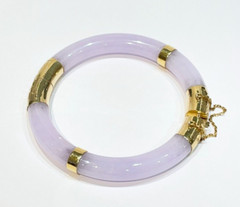 Vintage Lavender Jade Hinged 14k Yellow Gold Bangle Bracelet 8.4 mm 7″ inch