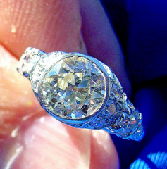 Original EARTH MINED DIAMOND Deco Engagement RING Vintage PLATINUM Solitaire S 5