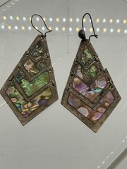 Vintage Alpaca Silver Abalone Shell Inlay Earrings- Please READ