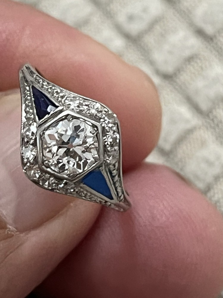 1920s Art Deco Old European Cut Diamond 14k White Gold Ring Antique Engagement