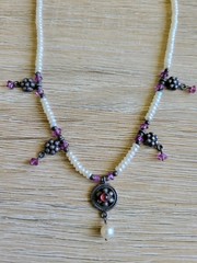 Vintage Necklace 15 In Silver 925 Amethyst Seed Pearl Toggle Clasp