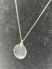 Vintage Faceted Cut Clear Crystal Round Pendant on 18″ Sterling Chain 2G