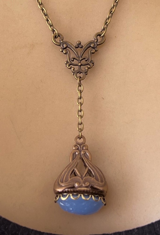 Vintage Necklace Art Nouveau Brass Watch Fob Pendant W/ Egyptian Scarab
