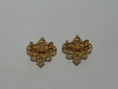 2 Vintage Pink And Green Rhinestone Brooches Pins Gold Tone