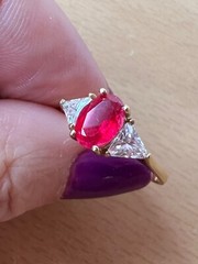 VINTAGE SOLID 10K GOLD RUBY RED WHITE CZ CUBIC ZIRCONIA RING ENGAGEMENT WEDDING