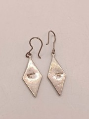 Vintage Mexico 950 Silver Faux Fire Opal Dangle Drop Earrings Diamond Shape