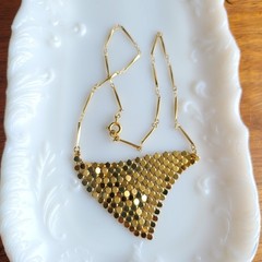 Vintage Gold Mesh Bib Necklace w Dainty Chain 1970s Disco Style