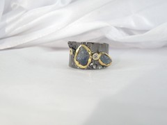 Brutalist Sterling Silver 925 Raw Natural Sapphire Modernist Size 9 Ring