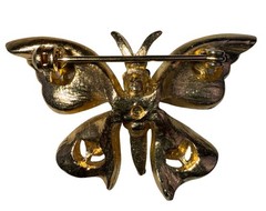 Gold Tone Women Gold & Pink Butterfly Rhinestone Brooch With Cabochon Stone