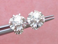 ANTIQUE 1.35ctw MINE DIAMOND PLATINUM BALLERINA SETTING 10 mm STUD EARRINGS 1930