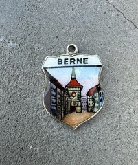 Vintage KFK 800 Swiss Silver European City Bern Enamel Shield Bracelet Charm
