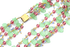 Gorgeous Patte De Verre French Couture Green Purple Acrylic Beads Necklace