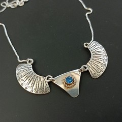 Ethnic Necklace Vintage Sterling Silver Blue Tribal Folk Crescent Artisan Boho