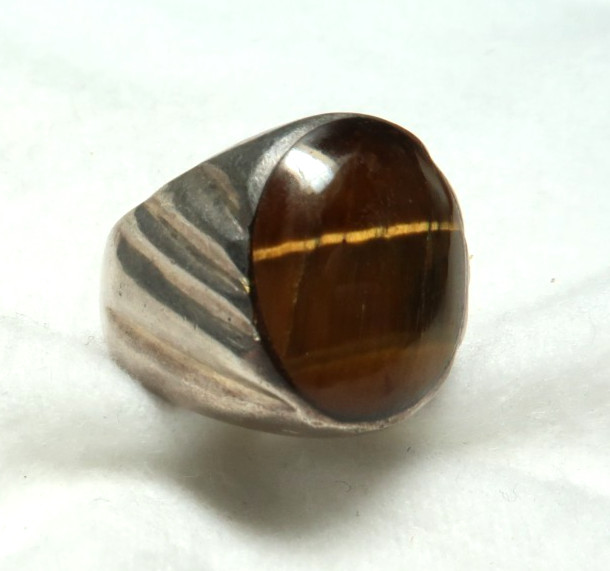 VINTAGE NAVAJO STERLING SILVER TIGER’S EYE HEAVY RING ~SIZE 8~ MEXICO 925 ~ 24GR