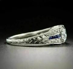 Art Deco Style Milgrain Lab Created Diamond Engagement 14K White Gold FN Ring
