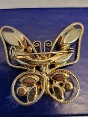 Vintage Goltone Milk glass Stone Butterfly Brooch Pin