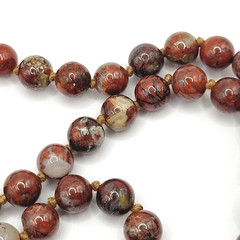 Jasper Stone Varied Brown Hues Hand Knotted Beaded Over the Head Necklace 30 In