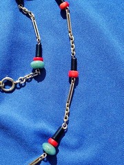 ORIGINAL Antique Deco Diamond Necklace Victorian Jade Onyx Coral Chain 14K GOLD
