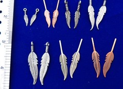 Lot of 150 Vintage Copper, Silver Alloy Feather Charm Jewelry Finding, 25 each