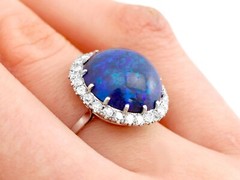 Antique 7.20Ct Black Opal and 0.78Ct Diamond, Platinum Dress Ring Circa 1930