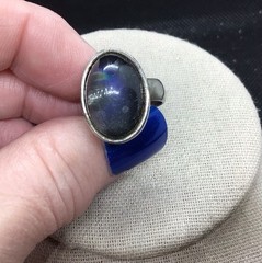 Vintage Costume Chunky Clear Over Blue Plastic Stone Ring Sz 6.25 G381