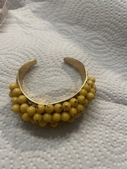 Vtg W Germany 1960s 5 Row Dangle Yellow Opaque Bead Cuff Bracelet GoldTone Frame