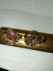 Pair Vintage Pink Crab Brooches Green Rhinestone Eyes Figural Gold Tone Pins