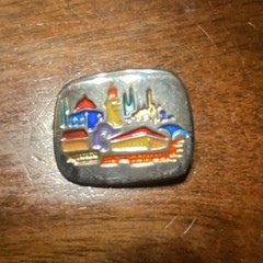 925 Sterling Silver Vintage Israel Colorful Enamel Old Town Pin Brooch / Pendant