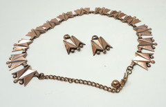 Vintage Copper Necklace RENOIR Signed Jewelry Choker Clip on Earrings Set