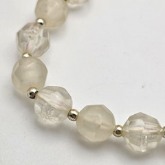 Vintage Lucite Bead Necklace Clear Milk Faceted 25 Inch Spring Ring Clasp