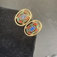 Vintage Sarah Coventry “Old Vienna” Clip On Earrings Mosaic Gold Plated 2″ Drop